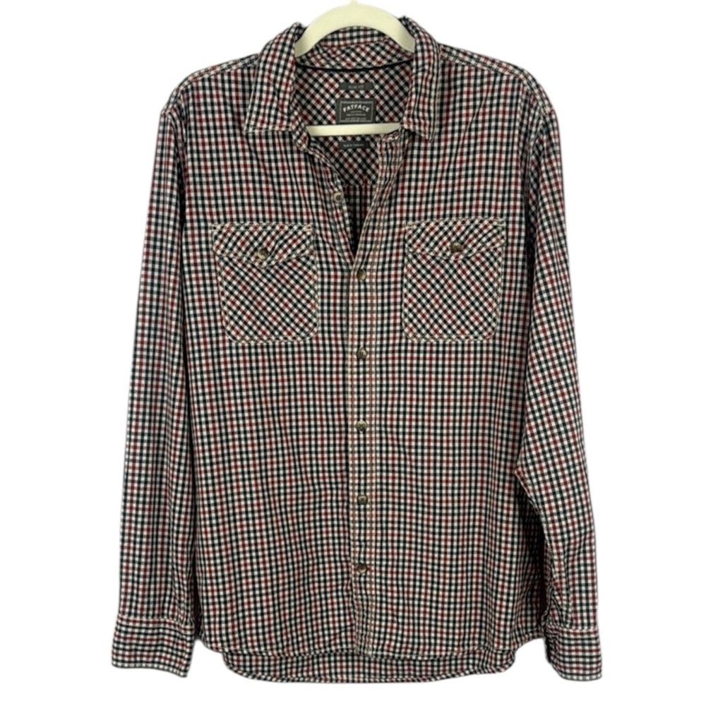 Fat Face Red and Blue Plaid Casual Buttoned Down Slim Fit Men's Shirt Size Large